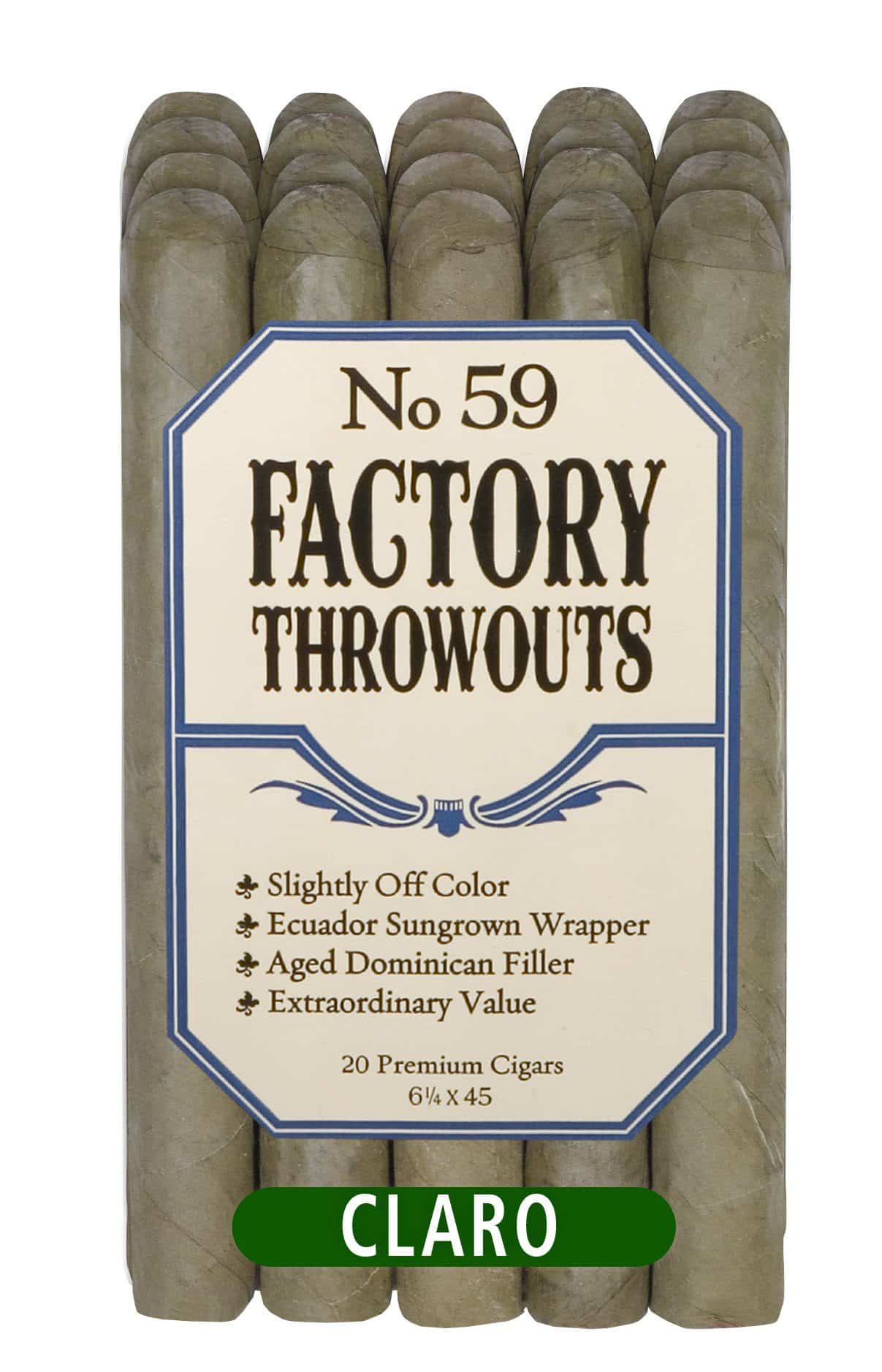 factory throwouts 59 claro bundle of 20 cigars with a candela ecuado sungrown wrapper