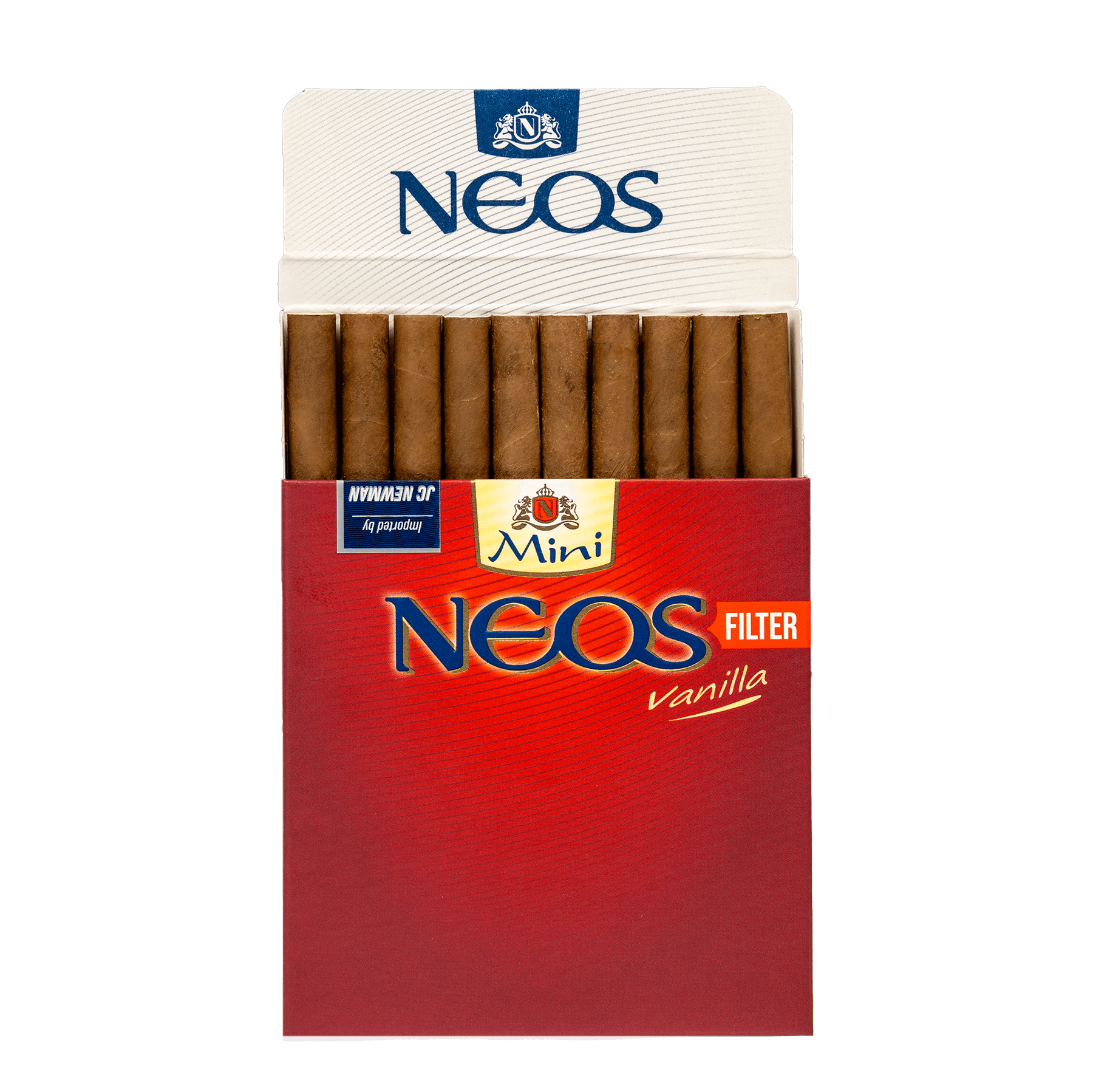 Neos Red Vanilla Cigarillos Half Open Cigarillos packet with 10 cigarillos visible