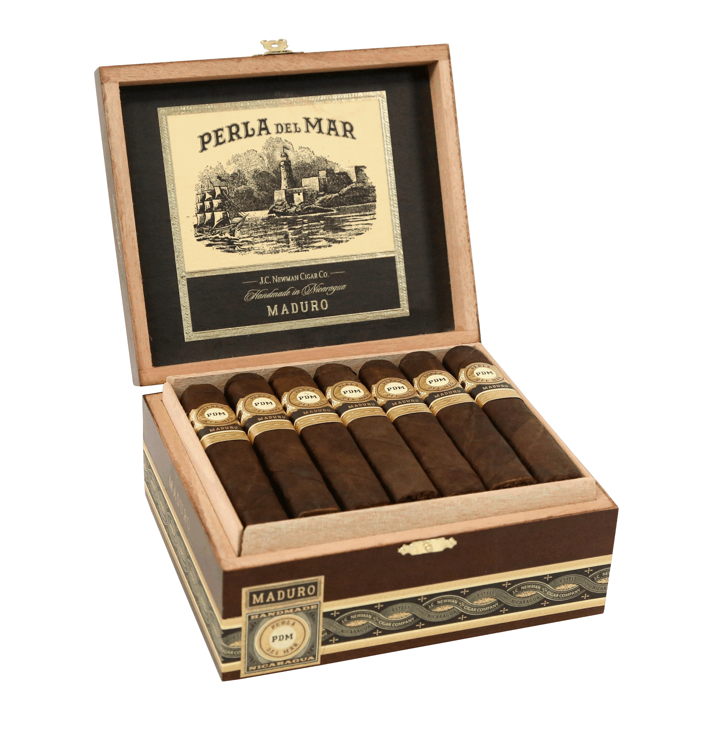 J.C. Newman Cigar Co. Perla Del Mar Maduro Robusto Box Pressed Cigars Open Cigar Box