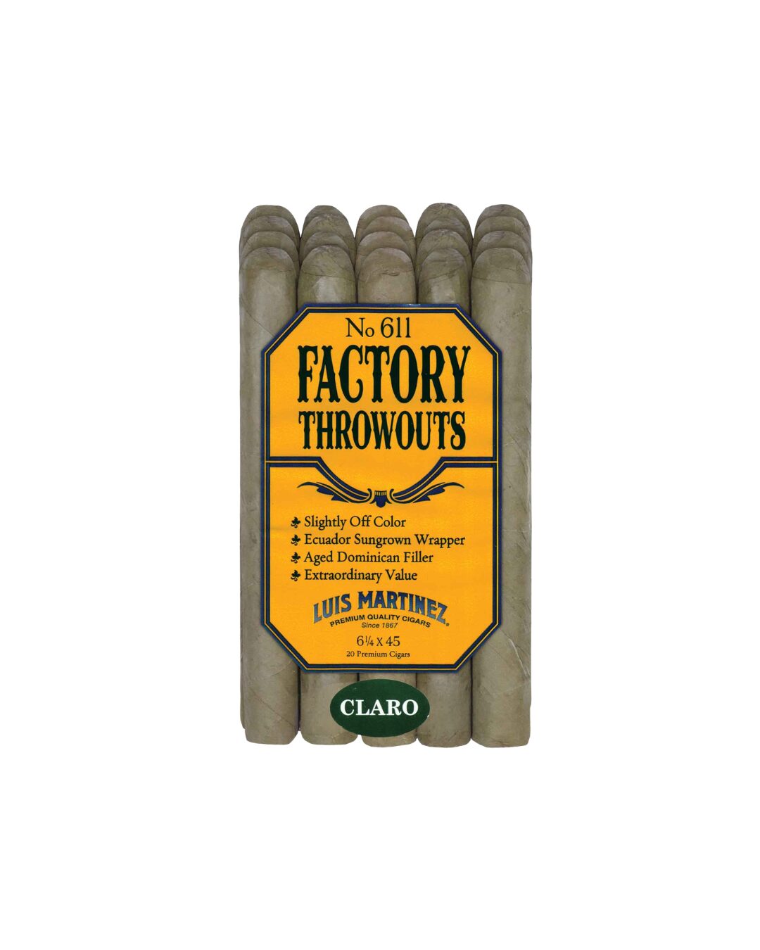 Luis Martinez No. 611 Factory Throwouts Candela Bundle cigars in Claro without cellophane. slightly off color cigars