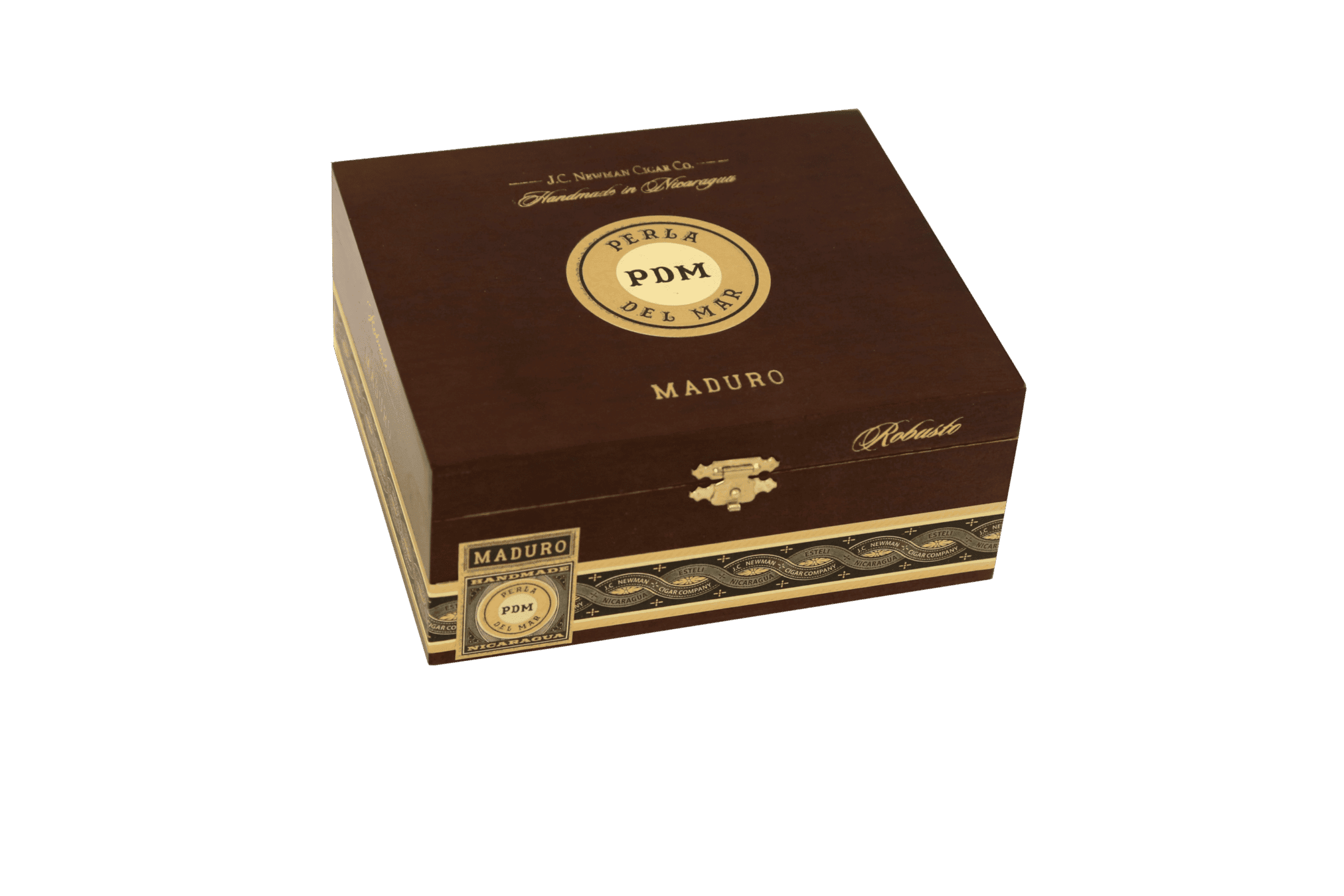 Closed box of 25 count Perla Del Mar Maduro Robusto cigars