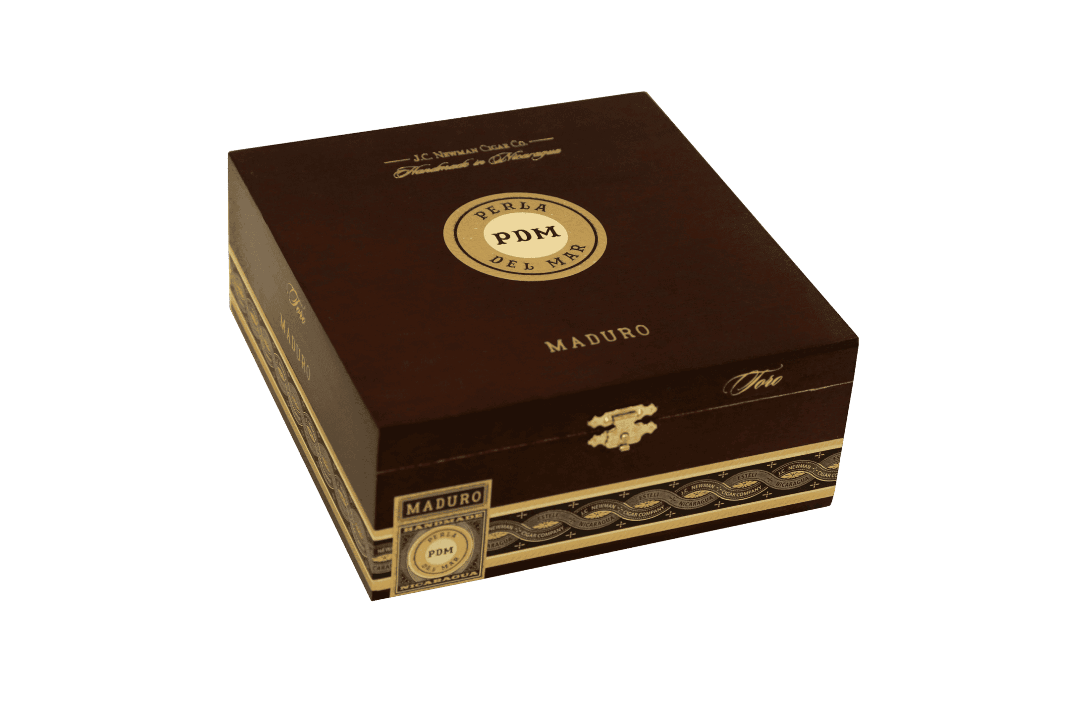 Closed box of 25 count Perla Del Mar Maduro Toro cigars