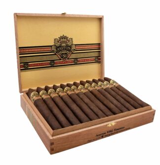 Open box of 12 count Ashton VSG Torpedo cigars with sungrown wrapper