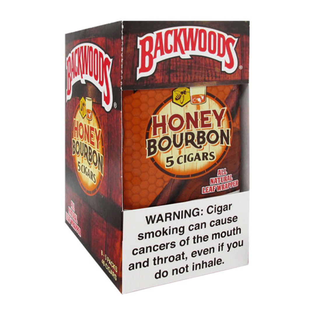 Backwoods Honey Bourbon Box of 8, 5 packs of all natural leaf wrapper cigarillos
