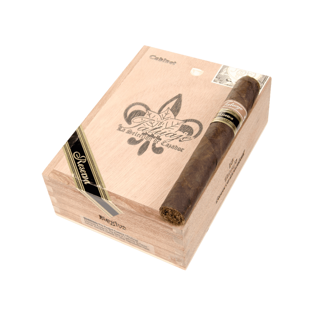 Tatuaje Reserva Broadleaf Regios closed cigar box with one single cigar on the lid