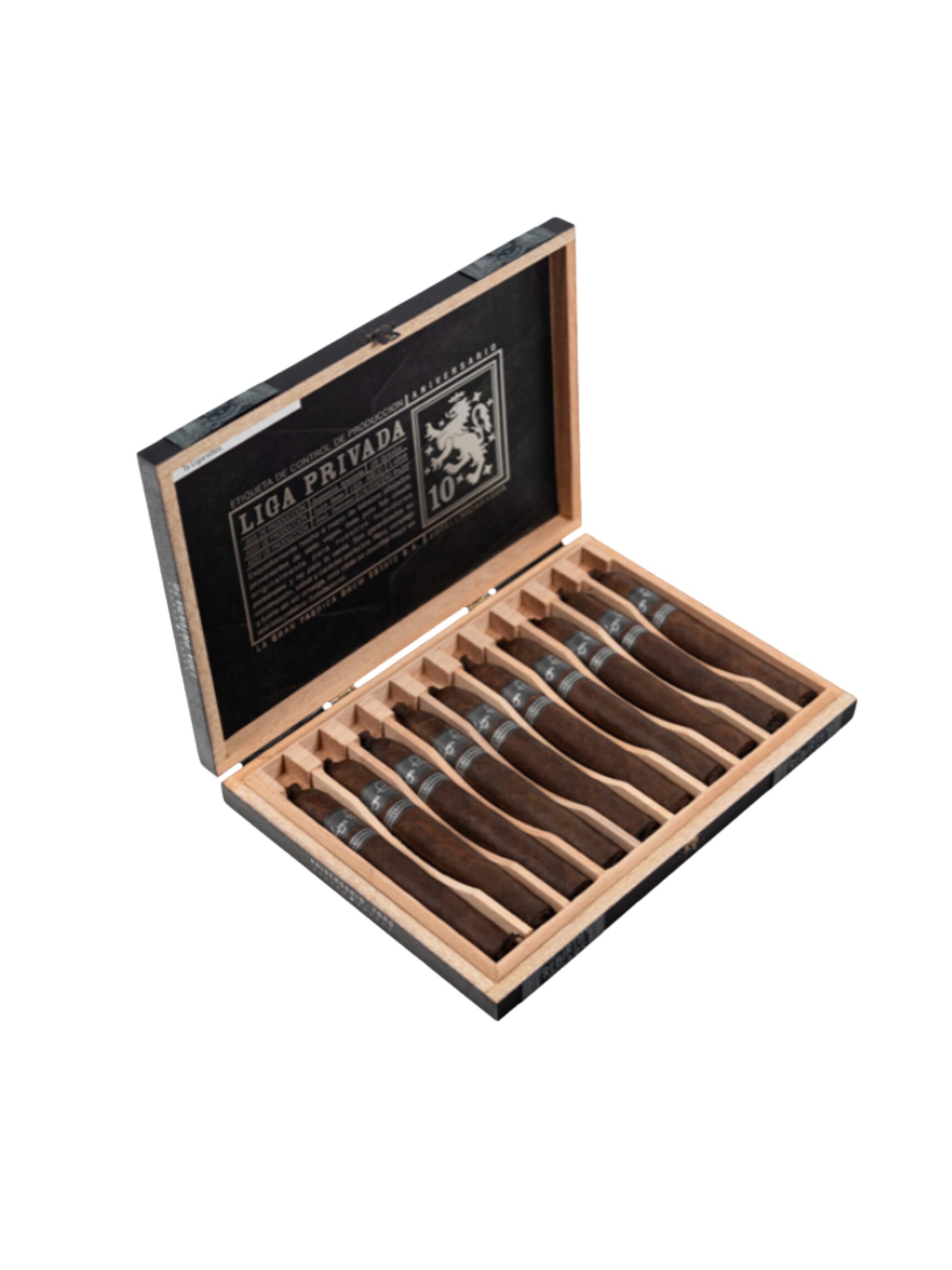 Liga Privada 10 Aniversario Toro Open Cigar Box 10 cigars pictured from above