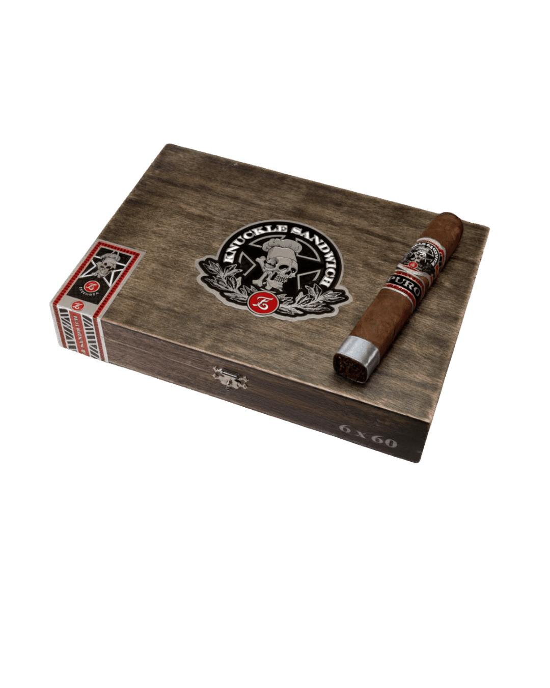 Espinosa Knuckle Sandwich Puro Nicaragua Gordo C closed cigar box with cigar on top