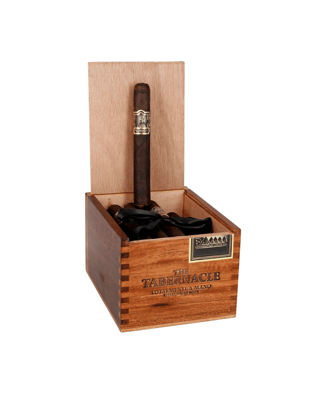 The Tabernacle Toro Cigar Box Open with one single car propped against lid.