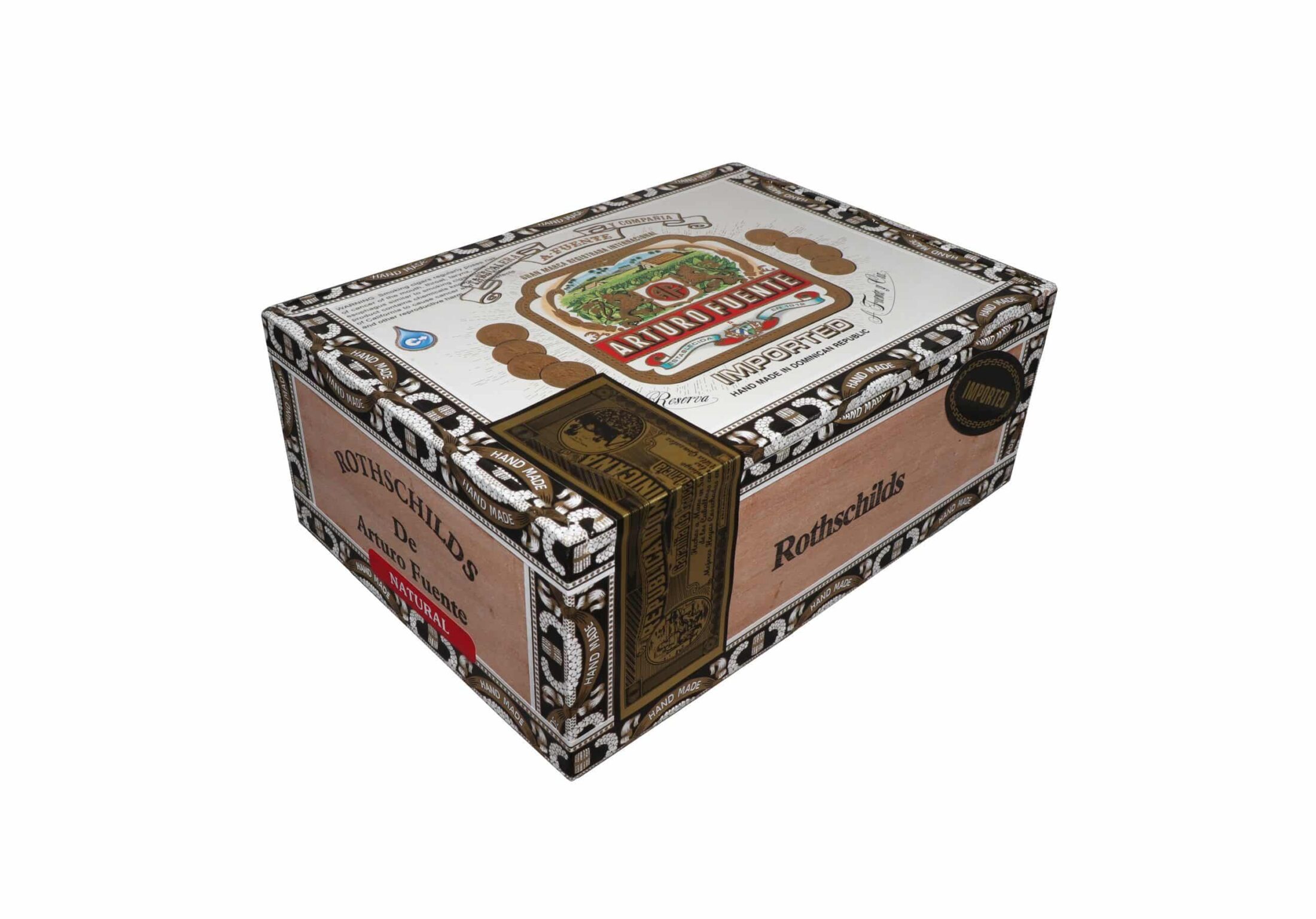 Closed box of 25 count Arturo Fuente Gran Reserva Rothschild Natural cigars
