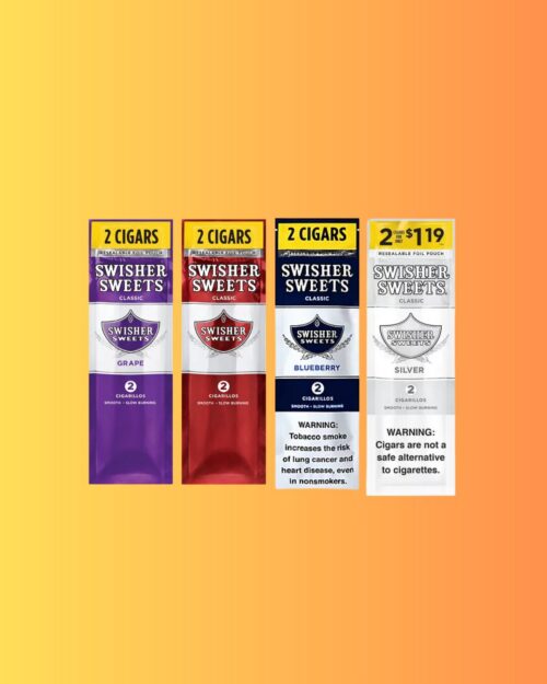 a photo of 4 packs of swisher sweet cigarillos