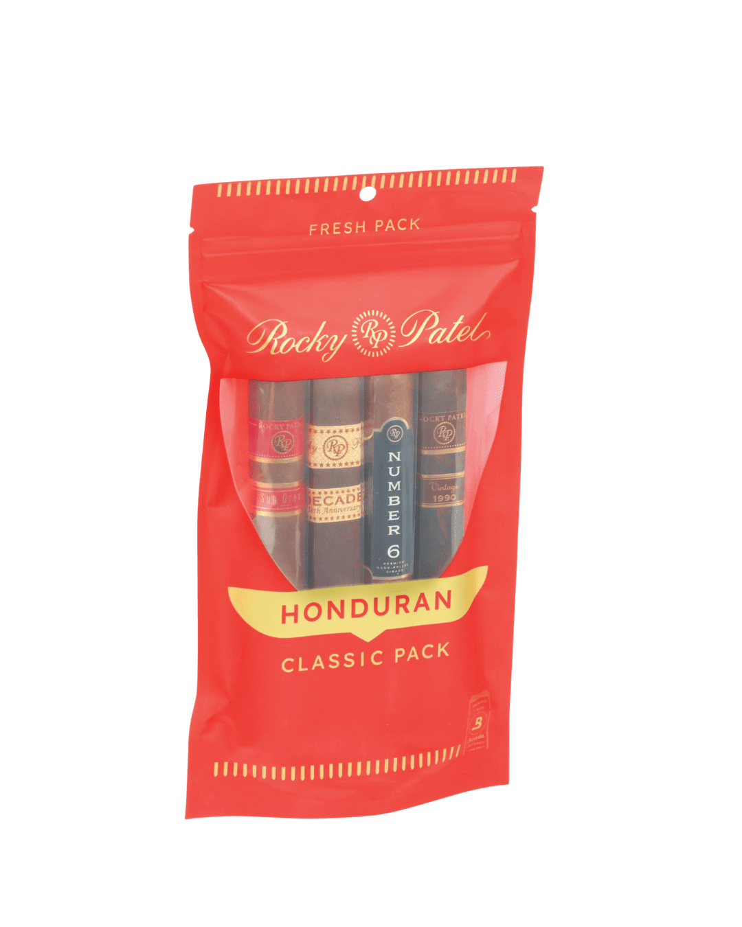 Rocky Patel Honduran Classic four cigar Sampler honduran classic cigar pack pictured from the front with a window to see 4 cigars